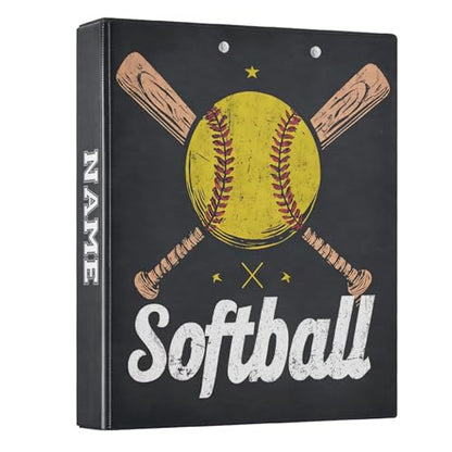 Custom 3 Ring Binder Softball 1.5" Round Ring Binders Personalized Name View Binder with 200 Sheet for School Supplies Women Men Office, 1 Pack - color: Custom Softball