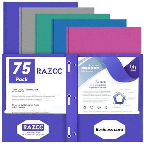Two Pocket Folders, RAZCC 75 Pack Two Pocket Folders with Prongs, 3 Prong Pocket Folders Letter Size, Paper Folders with Prongs for School Office Home Business, Assorted 5 Colors - color: Assorted 5 Dark Colors