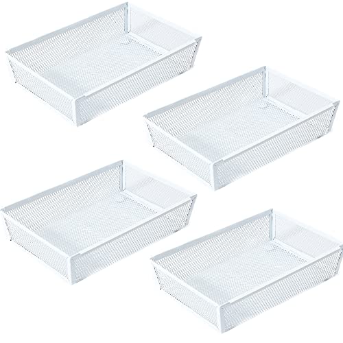 Mesh Tray Kitchen Drawer Utensil Cutlery Tray Office Supplies with Inter-locking Arm Drawer Dividers Organizer for Silverware, Flatware, Home,Office, School,Bedroom(9＂X6＂4pack) White - color: White, size: 4pack 9*6