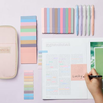 Jutom 39 Pcs Aesthetic Book Annotation Kit Highlighter with Case Bag Gel Pen Transparent Sticky Note Taking Bible Supplies(Pink,Cute Style) - color: Pink, style: Cute Style