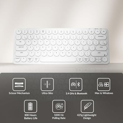 Keychron B3 Pro 75% Ultra-Slim Wireless Keyboard, 2.4GHz, Bluetooth 5.2 / Wired USB Connection, Portable Silent White Bluetooth Keyboard for Mac Windows Linux Tablet Phone - color: White