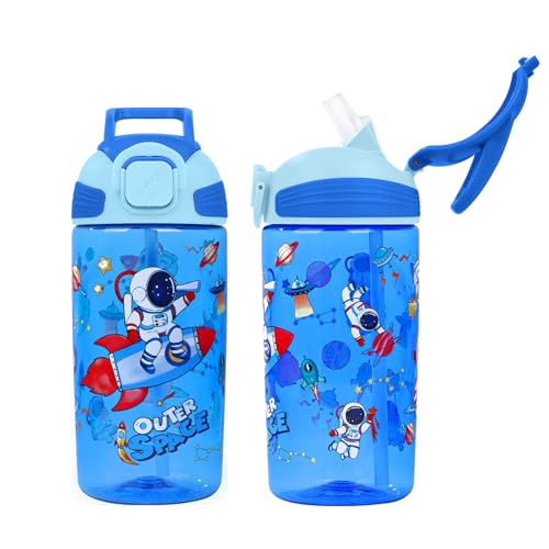 Kids Water Bottle with Straw BPA Free Kids Plastic Bottle for School Travel - color: Astronaut, size: 18.6 Ounces