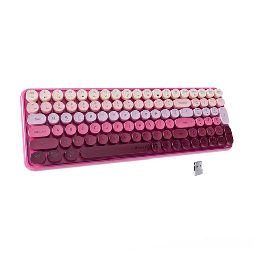 UBOTIE Colorful Bluetooth 100Keys Keyboards, Wireless Compact Rainbow Gradual Colors Retro Typewriter Flexible Keyboard for Tablet, Cellphones, PC(Rosy Gradient) - color: Rosy Gradient