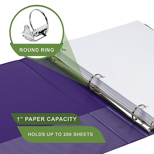 Samsill Plant-Based 1 Inch Durable Round Ring, View Binder, Eco-Friendly, USDA Certified Biobased, Single, Violet - color: Purple, size: 1"