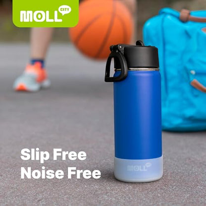 Kids Insulated Water Bottle with Straw-18 oz Stainless Steel Double Wall Vacuum Wide Mouth Water Bottle for School-Metal Travel Water Flask with Silicone Boot (Navy) - color: Navy, size: 18 Ounces