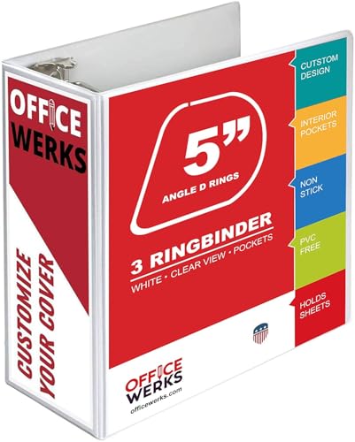 5 Inch 3 Ring Binder 2 Pack, Heavy Duty Locking D-Ring, Holds 950+ Sheets, PVC-Free, Assembled in USA, 8.5 x 11, Clear View Cover with Pockets, Customizable, Professional, White - Ring Binder Depot | Locking Rings, PVC-Free, Assembled in USA, 8.5 x 11, Cl