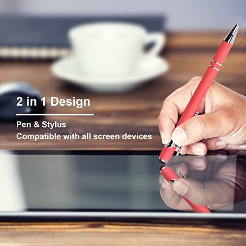 Oddmoal Ballpoint Pen with Stylus Tip, Soft Touch Click Metal Pen, 1.0mm Medium Point, Black Ink, 12 Count(Peach) - color: Peach - 12 Pens