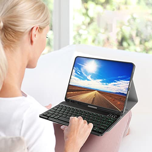 7 Color Backlit Bluetooth Keyboard for iPad 11th 10th Gen, iPad Pro M4 13 12.9 11 inch, iPad Air M3 M2 5th 4th Generation, iPad Mini iPhone Rechargeable Android Tablet Phone Wireless Keyboard (Black)