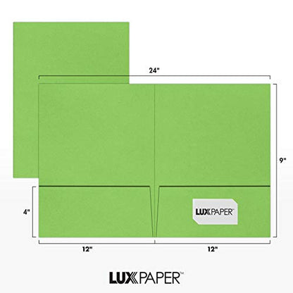 LUXPaper 9" x 12" Presentation Folders | Two Pocket | Limelight Green | 100lb. Cover | 10 Qty - color: Limelight