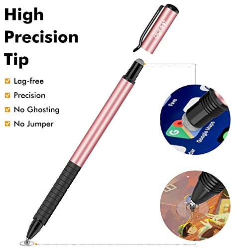 Digiroot Universal Stylus,[2-in-1] Disc Stylus Pens for All Touch Screens Cell Phones, iPad, Tablets, Laptops with 6 Replacement Tips(4 Discs, 2 Fiber Tips Included) - (Rose Gold) - color: Rose Gold