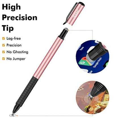 Digiroot Universal Stylus,[2-in-1] Disc Stylus Pens for All Touch Screens Cell Phones, iPad, Tablets, Laptops with 6 Replacement Tips(4 Discs, 2 Fiber Tips Included) - (Rose Gold) - color: Rose Gold