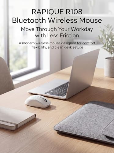 RAPIQUE Wireless Mouse for Laptop, Dual Bluetooth & 2.4G, Multi-Device for 3 Devices, USB-C Rechargeable, Quiet Click, 4 DPI Levels up to 3200, Ergonomic Right-Hand Mouse for MacBook, PC - White - color: White
