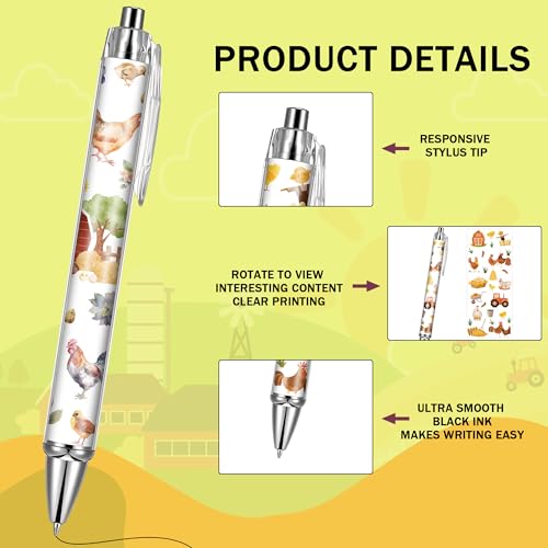 Rooster Chickens Ballpoint Pens - Office 24 PCS Supplies Retractable Gifts Cute Black Ink Point Office Funny Writing Pen Gift Bulk for Women Men Nurse Teacher Students Home Work Journaling - style: Rooster
