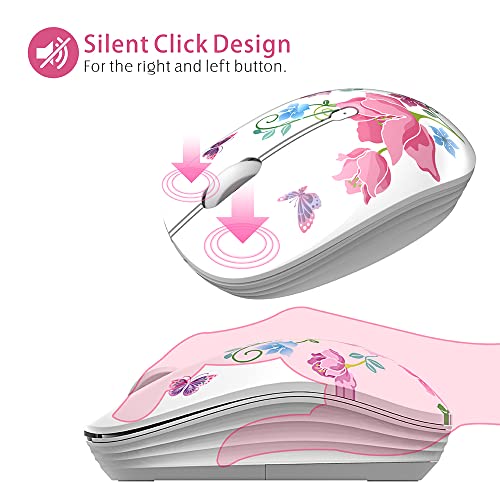 TENMOS M101 Wireless Mouse Cute Silent Computer Mice with USB Receiver, 2.4G Optical Wireless Travel Mouse 1600 DPI for Laptop, Notebook, PC, Computer (Butterfly) - color: butterfly