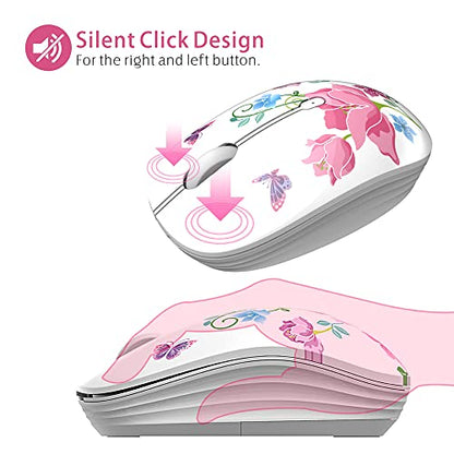 TENMOS M101 Wireless Mouse Cute Silent Computer Mice with USB Receiver, 2.4G Optical Wireless Travel Mouse 1600 DPI for Laptop, Notebook, PC, Computer (Butterfly) - color: butterfly