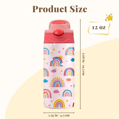 Pink Water Bottle for Girls - 12oz Rainbow Kids Water Bottle with Straw, Stainless Steel Tumbler, Insulated, Leak-proof, BPA-free, Pop-up Straw Lid, for School - Children Birthday Gift Cup(1pc) - color: Cloud Rainbow