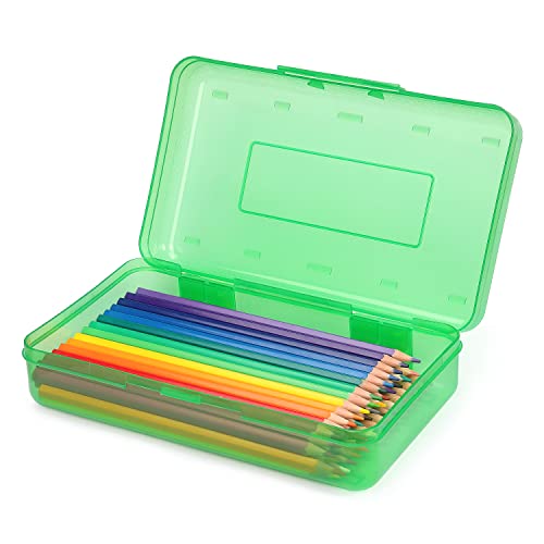 Tamaki 1 Pack Plastic Pencil Box Large Capacity, Green | Clear Boxes with Snap-tight Lid Stackable Design and Stylish Office Supplies Storage Organizer - color: Green