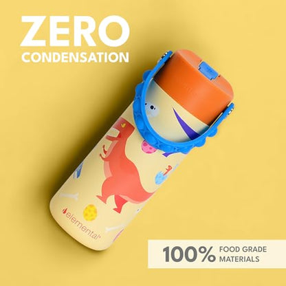 Elemental Insulated Kids Water Bottle, Stainless Steel Water Bottle with Straw Lid & Pop-It Handle, Leak-Proof Water Bottles for School, Boys or Girls, Travelling and Sports, 18oz - Dino Rage - color: Dino Rage