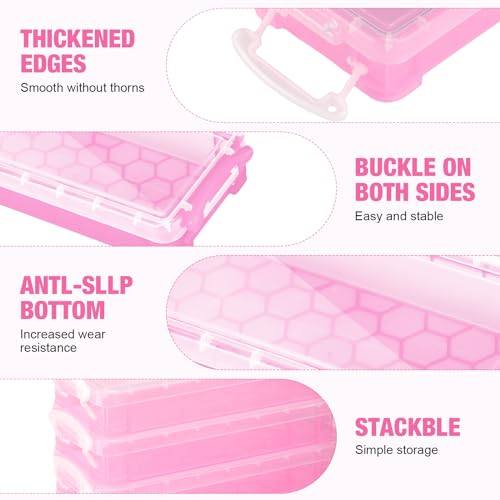 Gueevin 24 Pcs Large Capacity Plastic Pencil Box Clear Plastic Pencil Case Crayon Box with Snap Tight Lid Watercolor Pen Storage Brush Organizer Drawing Tools Container (Light Pink) - color: Light Pink