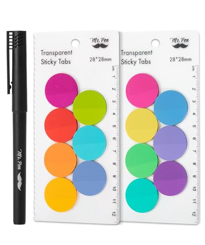 Mr. Pen- Round Transparent Sticky Notes, 1.1” Diameter, 14 Pads, 560 Sheets | Colorful, Water-Resistant See-Through Sticky Notes & Fineliner, Smooth Writing, Note Tabs for Bible Journaling, Studying - color: Candy, size: 560 pcs