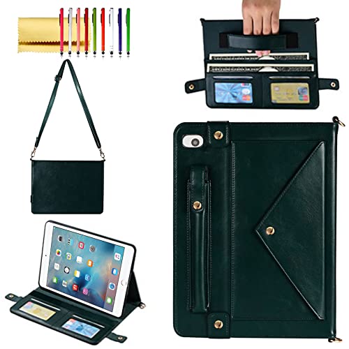 Handbag Case for iPad mini 5th/4th/3th/2th/1st Generation, Techcircle Folio Stand PU Leather Crossbody iPad mini Cover with Hand Strap, Multiple Card Slots Envelope Pocket Wallet Case, Midnight Green - color: 01 Midnight Green, size: iPad Mini 5/4/3/2/1 7