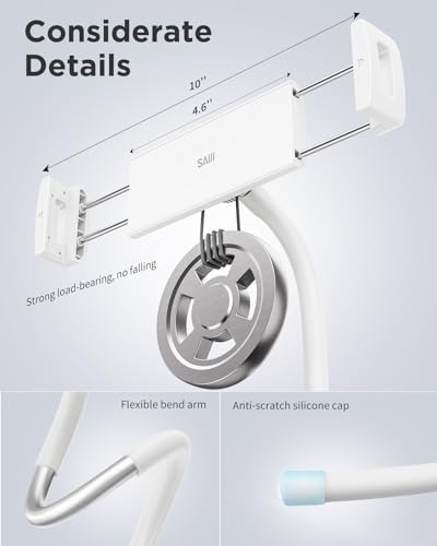 SAIJI Tablet Holder for Bed - iPad Phone Stand for Lap (White) | Fit Devices from 4.7" to 15.6", 360-Degree Rotating Clip, Hands-Free Reclined Reading, Neck & Posture Relief - color: White