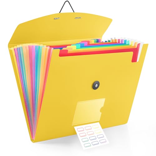 13 Pocket Accordion File Organizer with Elastic Closure, Expanding File Folder for Letter Size A4 Papers, Ideal for Home, Office Supplies, College Essentials - Yellow - color: Yellow