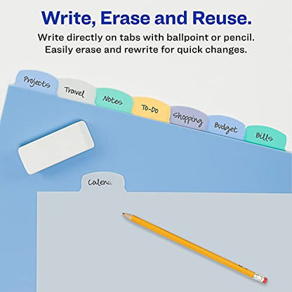 Avery Big Tab Write & Erase Durable Plastic Dividers for 3 Ring Binders, 8-Tab Sets, Pastel Multicolor, 24 Sets, 192 Divider Tabs (16171) - style: 24 Sets