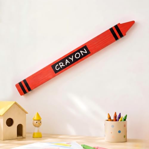 Nuanchu 31.5 Inch Giant Crayon Wooden Wall Art Back to School Decorations Jumbo Crayon Props for Preschool Kindergarten Primary Bedroom Playroom Decor(Red) - color: Red