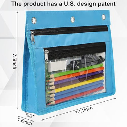 YoeeJob 2 Pack 1 Inch Expandable Zipper Pencil Pouches with Clear Window for 3 Ring Binder, Suitable for School & Office(Sky Blue) - color: Sky Blue