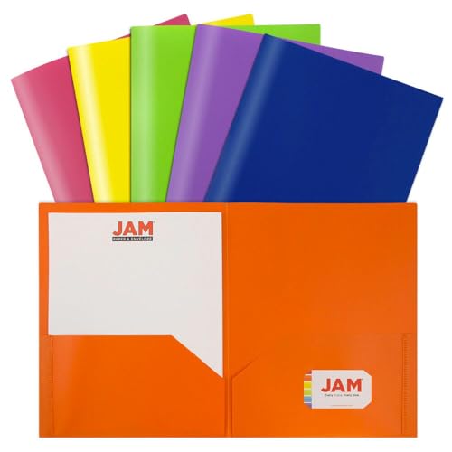 JAM PAPER Plastic 2 Pocket POP Folders - Durable School Folders - Assorted Primary Colors - 12 Folders/Pack (2 Assorted Packs of 6) - color: Assorted, size: 12 Per Pack