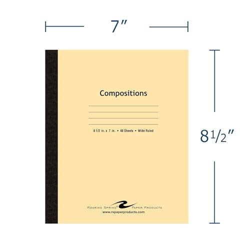 ROARING SPRING Composition Notebook, Manila Tag Flexible Cover, 72 Books, Wide Rule, 48 Sheets/96 Pages, 8.5" x 7", Made in USA - size: 48 Sheet
