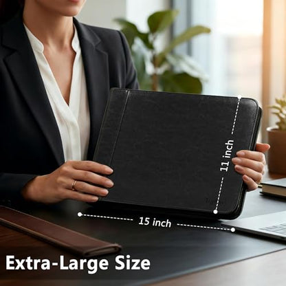 Toplive Zippered 7 Ring Business Checkbook Binder Extra-Large, 2Pack 7-Hole Pouch, 600 Checks Capacity, PU Leather Check Book Binder Cover with Multi-Pocket Design for Office & Business Use, Black