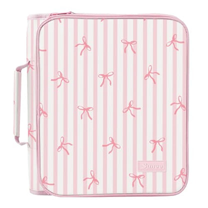 SUNEE Zippered Binder Bag with Handle, 2-Inch 3-Ring O-Ring, 500-Sheet Capacity, Includes Zip Pocket, 5-Tab Expanding File Folder, Multi-Pocket Organizer Binder for Middle School, Pink Bow - color: Pink Bow