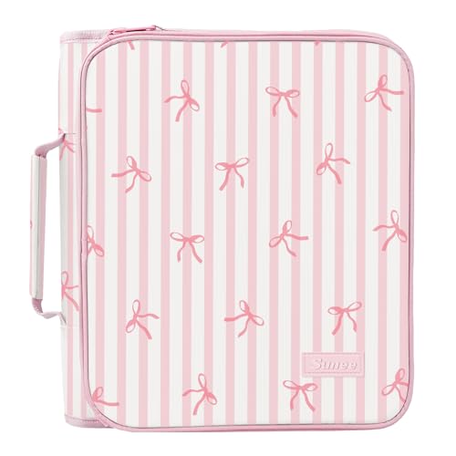 SUNEE Zippered Binder Bag with Handle, 2-Inch 3-Ring O-Ring, 500-Sheet Capacity, Includes Zip Pocket, 5-Tab Expanding File Folder, Multi-Pocket Organizer Binder for Middle School, Pink Bow - color: Pink Bow