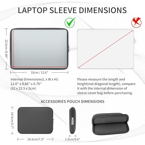 RAINYEAR 13 Inch Laptop Sleeve Case with Accessories Pouch, Compatible with 13.3" MacBook Air/Pro M1 M2 M3 M4 M5 A3449 A3240 A3113 A2681 A2338 (Gray, Upgraded Version) - color: Gray(upgraded Version), size: 13"
