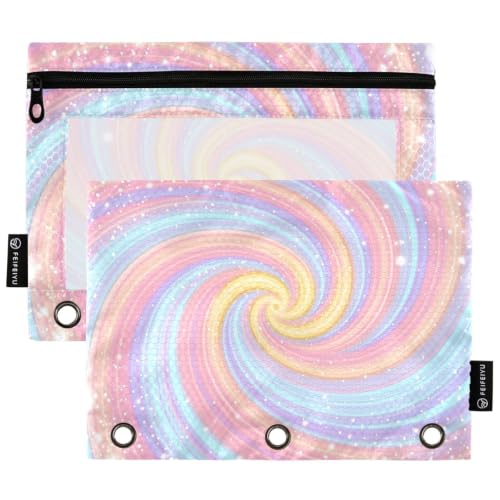 Gredecor 3 Ring Binder Pencil Pouch, Aesthetic Gradient Swirl Zippered Pen Case Pouches with Clear Window, 2 Pack Stylish Office & School Supplie - color: Aesthetic Gradient Swirl
