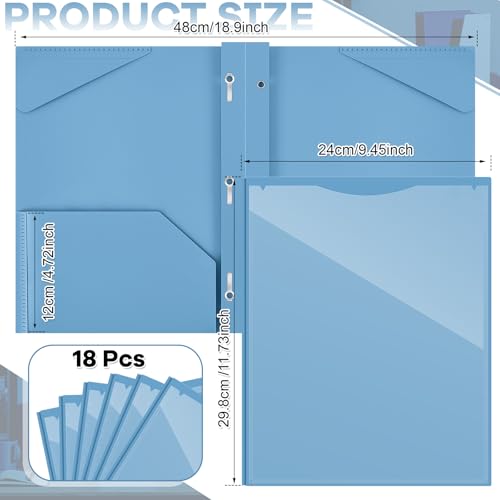 Henoyso 18 Pcs Plastic Folder with Clear Front Pocket and 3 Prong Plastic Folders with Card Slot Pocket Folders with Prongs for School Office (Haze Blue) - color: Haze Blue