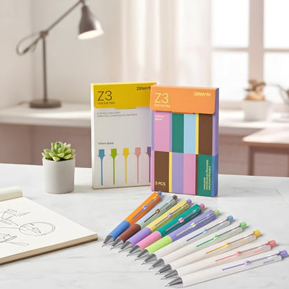 YOXMJDB Gel Pens, 10 Pcs 0.5mm Black Ink Fine Point Pens Quick-Drying Retractable Pens with Diamond-Shaped Barrel, Smooth Writing Pens for Journaling & Note Taking (10 Pcs Z3 Color-Block and Z3 White) - color: 10 Pcs Z3 Color-Block and Z3 White