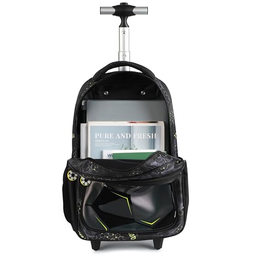 Kids Rolling Backpack for Boys, Cartoon Wheeled Backpack Set with Lunch Bag & Pencil Case Backpack with Wheels (Football) - color: Football