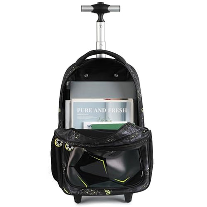 Kids Rolling Backpack for Boys, Cartoon Wheeled Backpack Set with Lunch Bag & Pencil Case Backpack with Wheels (Football) - color: Football
