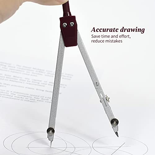 UNJOO 9Pc Geometry Set Metal Compass, Geometry Precision Tool (Red) | Circle Drawing Tool and Architecture, Drafting Kits for Engineer with Shatterproof Storage Box