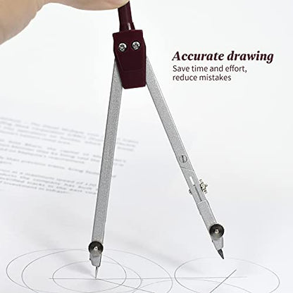 UNJOO 9Pc Geometry Set Metal Compass, Geometry Precision Tool (Red) | Circle Drawing Tool and Architecture, Drafting Kits for Engineer with Shatterproof Storage Box