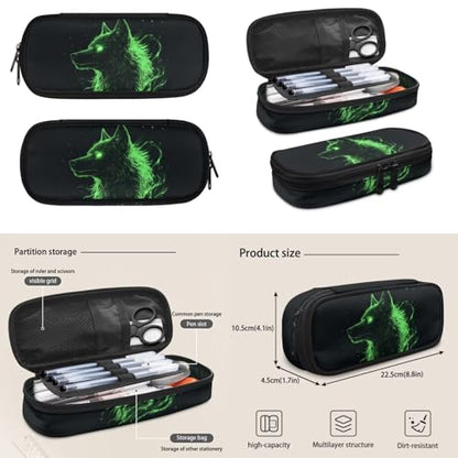 Green Galaxy Wolf Backpack for Girls Boys Backpack with Lunch Box for Boys Set of 4 School Backpacks Matching Combo Back to School Gifts and Pencil Case Pouch for Teens Children Ages 6-12 - color: Cool Green Galaxy Wolf