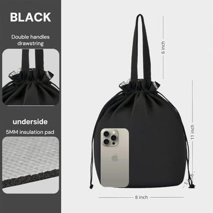 Reusable Lunch Bag,Canvas Drawstring Lunch Bag, Lunch Tote for Work, School, or Picnics, Lightweight & Waterproof, Keeps Food Fresh All Day(BLACK) - color: Black