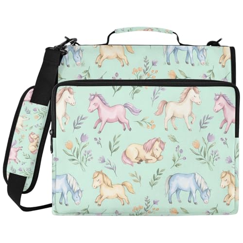 Ponies Colorful 2inch 3 Ring Zipper Binder Multi-Pocket Storage Holds 14 Inch Laptop for Students and Office Use - color: Ponies Colorful