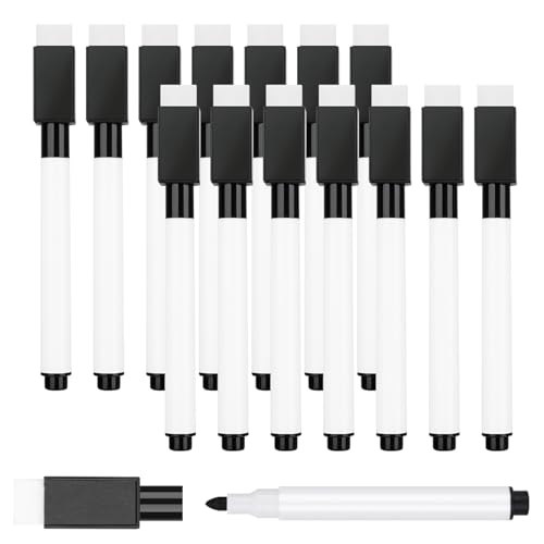 15 Pcs Black Magnetic Dry Erase Markers with Eraser Cap, White Board Mini Dry eraser Markers Bulk, Fine Point Tip White Board Marker for Teachers Office School Supplies - size: 1 Count (Pack of 15)