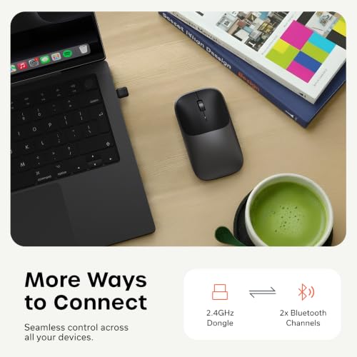 Satechi Slim EX Wireless Mouse, Multi-Device Bluetooth & 2.4GHz Connection for macOS, Windows, iPadOS, and Android, Quiet Clicks, Anodized Aluminum Shell, USB-C Rechargeable Battery, Space Black - color: Space Black