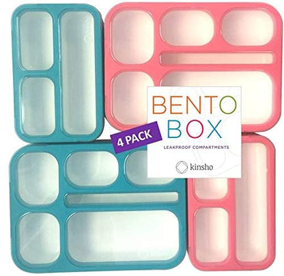 Bento Box Lunch Boxes and Snack Containers for Kids Girls Boys Adults Toddlers, Leak-Resistant Portion Container Kits BPA Free | Value Pack Set of 4, Blue & Pink - color: Blue + Pink Large + MINI 4 Pack