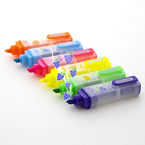 BAZIC PRODUCTS Fruit Scented Mini Highlighters, Chisel Tip, 6 Count | fruit-scented fluorescent mini highlighters; compact; Quick-dry; non-toxic ink; ASTM D-4236